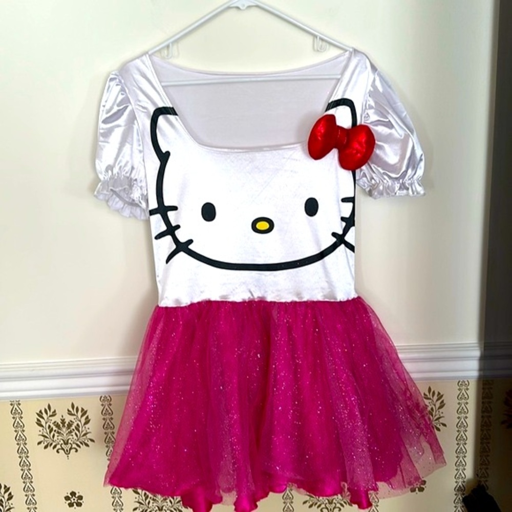Sanrio Hello Kitty Sparkly Tutu Dress Halloween Costume Large Juniors Pink White